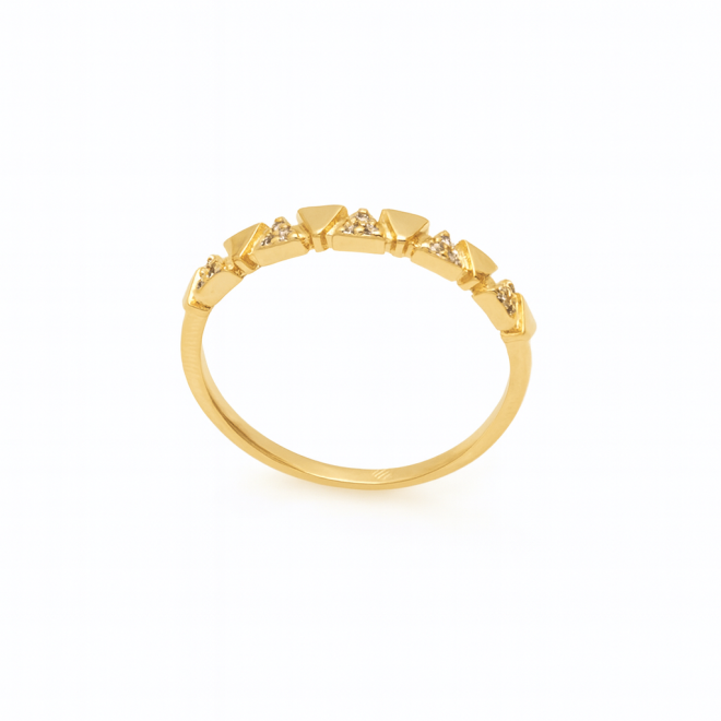 AN-00666 ANEL BANHADO A OURO 18K COM DESIGN DELICADO EM MÓDULOS GEOMÉTRICOS