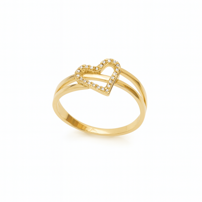 AN-00672 ANEL BANHADO A OURO 18K COM CORAÇÃO VAZADO EM ZIRCÔNIAS