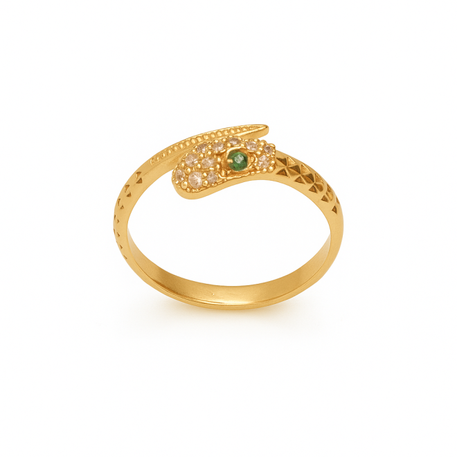 AN-00712 ANEL BANHADO A OURO 18K COM DESIGN INSPIRADO EM COBRA