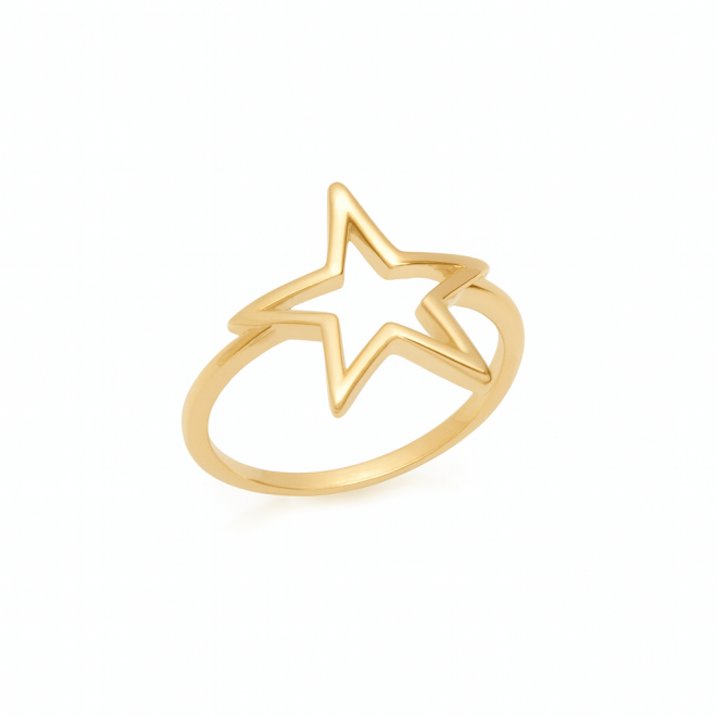 AN-00772 ANEL BANHADO A OURO 18K COM DESIGN EM FORMATO DE ESTRELA VAZADA