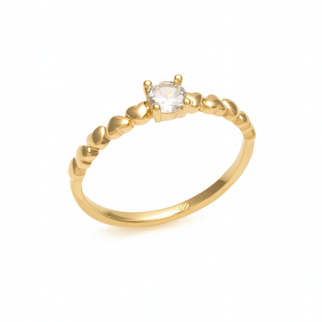 AN-00823 ANEL BANHADO A OURO 18K COM ZIRCÔNIA CENTRAL CRISTAL