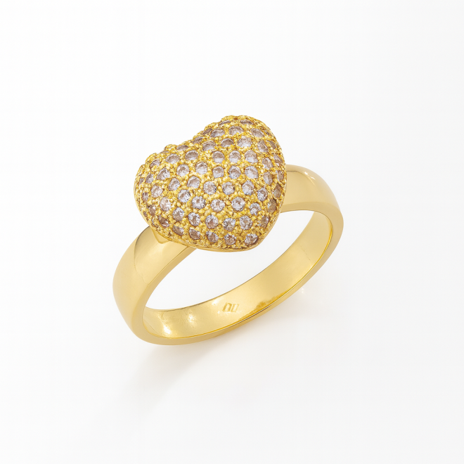 AN-00826 ANEL BANHADO A OURO 18K COM TOPO EM FORMATO DE CORAÇÃO