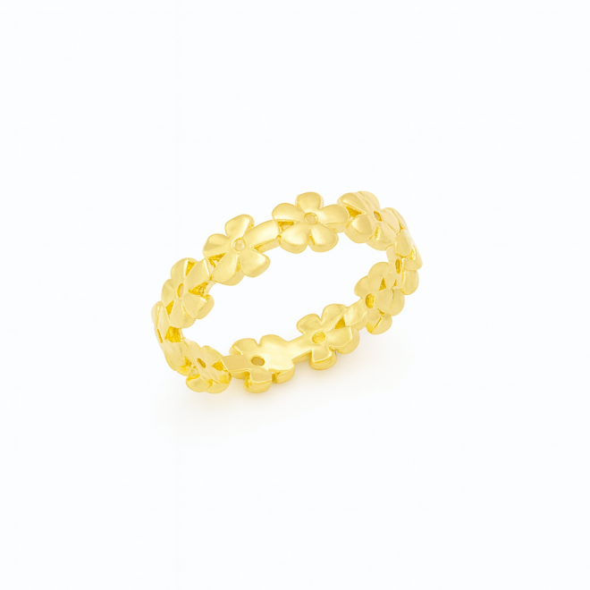 AN-00842 ANEL BANHADO A OURO 18K COM DESIGN DELICADO EM FORMATO DE FLORES