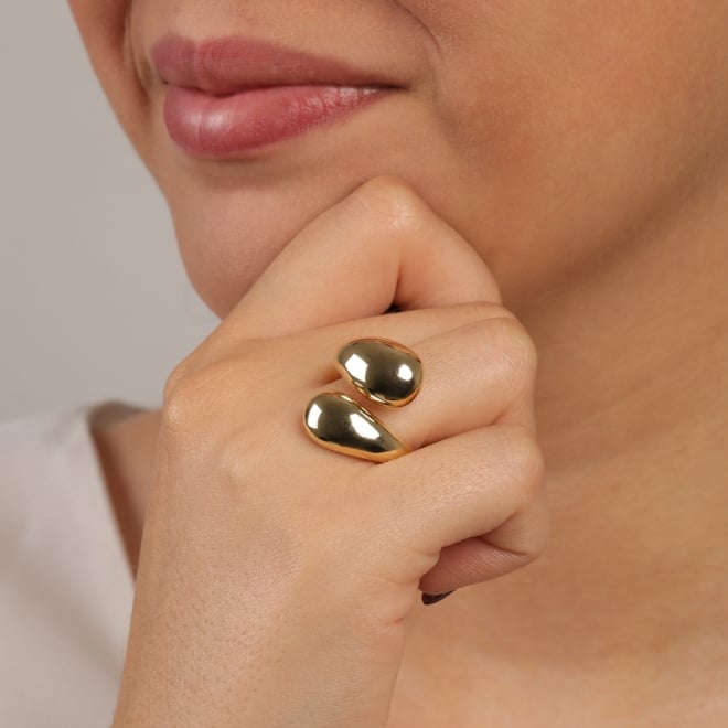 AN-01233 ANEL BANHADO A OURO 18K COM DESIGN ORGÂNICO E ACABAMENTO POLIDO