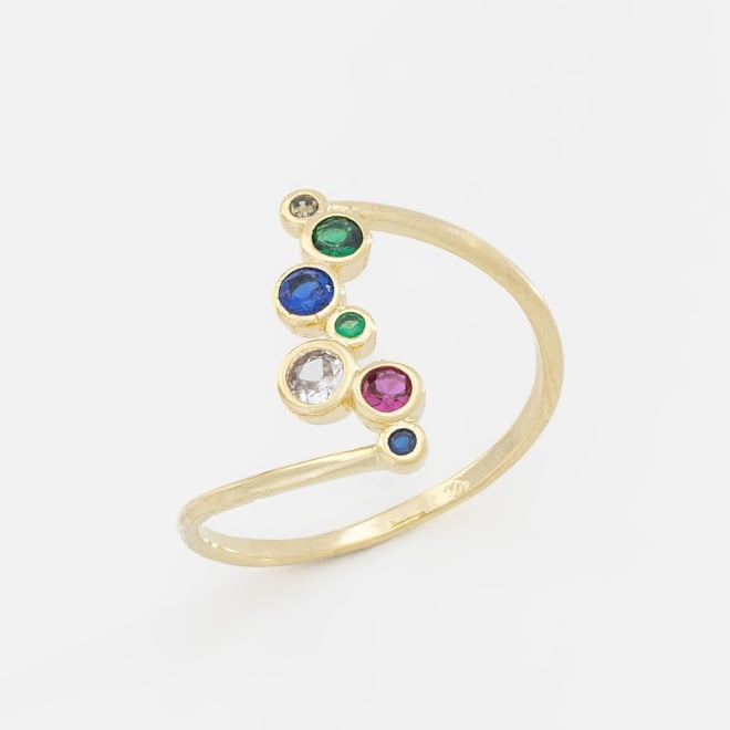 AN-01557 ANEL COM DESIGN ORGÂNICO E DETALHES EM ZIRCÔNIAS COLORIDAS
