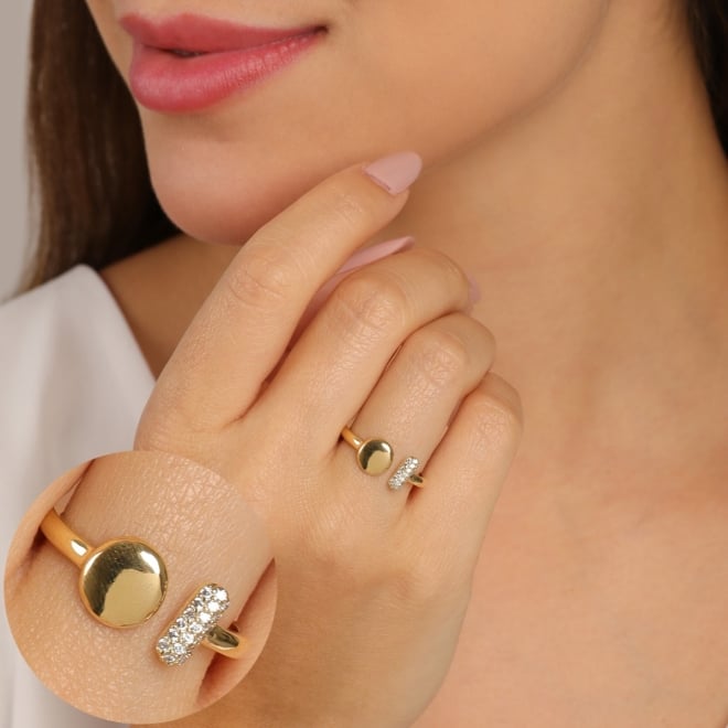 AN-01576 ANEL COM DESIGN ABERTO E DETALHES EM ESFERA DE ZIRCÔNIAS