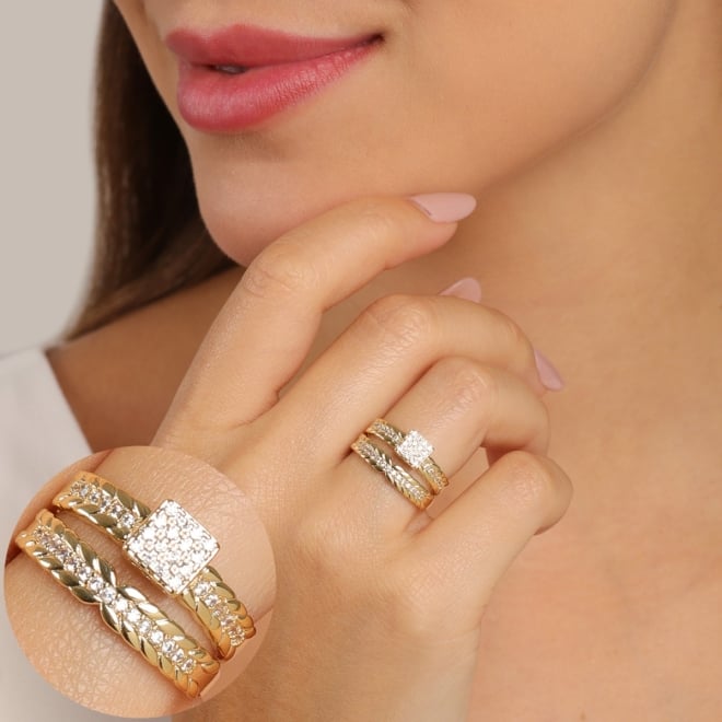 AN-01646 ANEL DUPLO COM DETALHES EM ZIRCÔNIA E DESIGN ENTRELAÇADO