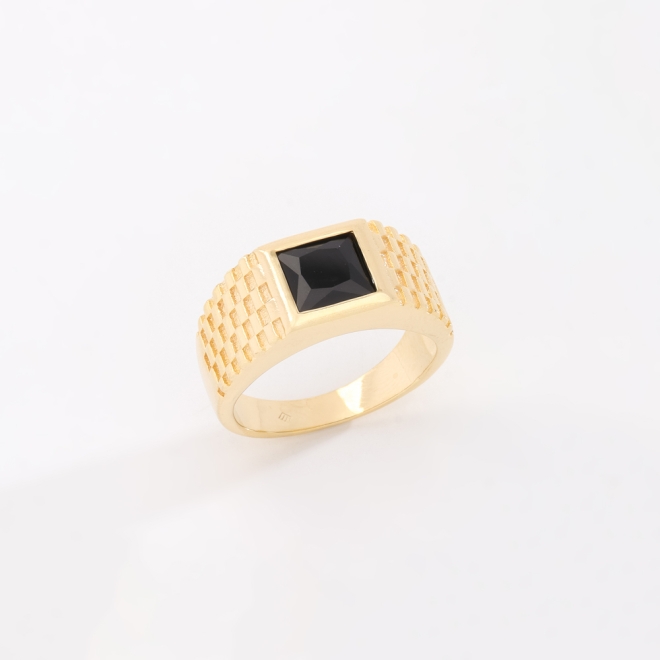 AN-01841 ANEL MASCULINO COM PEDRA QUADRADA PRETA LAPIDADA
