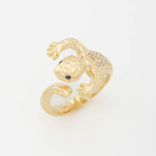 AN-1721 ANEL REGULÁVEL BANHADO A OURO 18K COM DESIGN DE SALAMANDRA EM ALTO-RELEVO