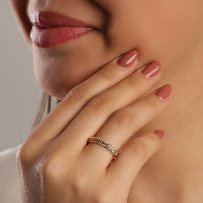 AP-0024 ANEL APARADOR BANHADO A OURO 18K COM DUAS FILEIRAS DE ZIRCÔNIAS CRAVEJADAS