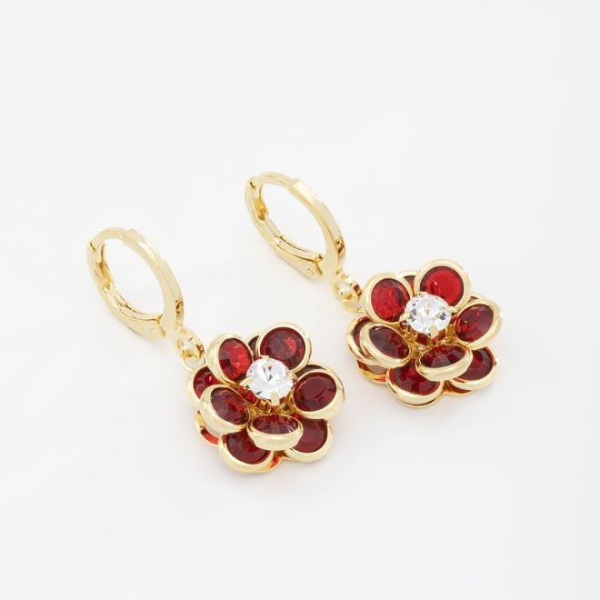 AQ-00007 BRINCO ARGOLA CLICK BANHADO A OURO 18K COM PINGENTE EM FORMATO DE FLOR