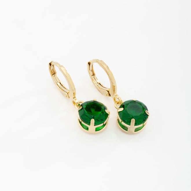 AQ-00022 BRINCO BANHADO A OURO 18K EM FORMATO DE ARGOLA COM PINGENTE DE ZIRCÔNIA