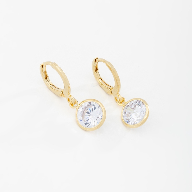 AQ-00029 BRINCO ARGOLA CLICK BANHADO A OURO 18K COM PINGENTE DE ZIRCÔNIA REDONDA