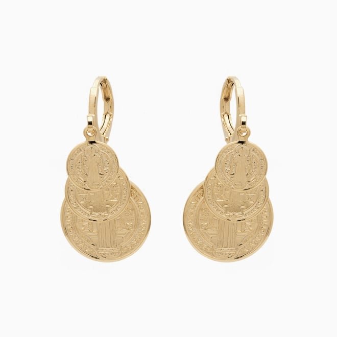 AQ-00098 - BRINCO DE ARGOLA REDONDO COM TRÊS MEDALHAA SAO BENTO