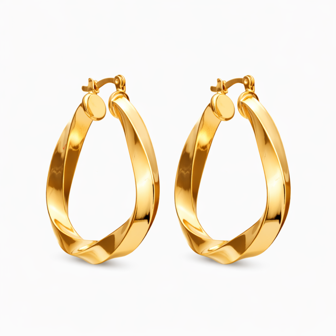 AQ-00105 BRINCO BANHADO A OURO 18K EM FORMATO DE ARGOLA TORCIDA COM ACABAMENTO POLIDO