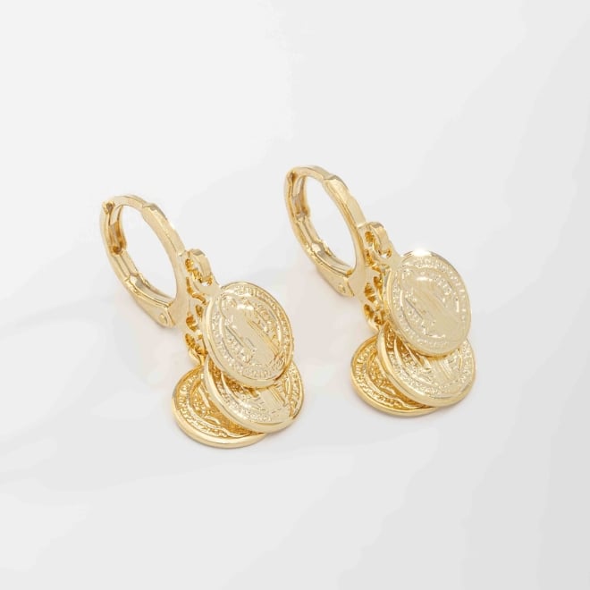 AQ-00134 BRINCO BANHADO A OURO 18K EM ARGOLA COM MEDALHAS SÃO BENTO