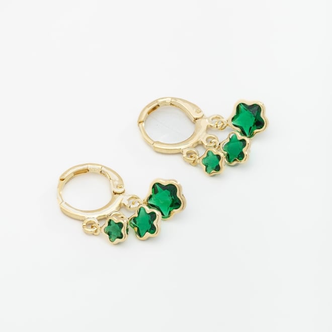 AQ-00222 BRINCO ARGOLA CLICK BANHADO A OURO 18K COM 3 PINGENTES EM FORMATO DE ESTRELA