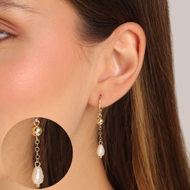 AQ-00266 ARGOLA COM ESFERA E PÉROLA PENDURADA
