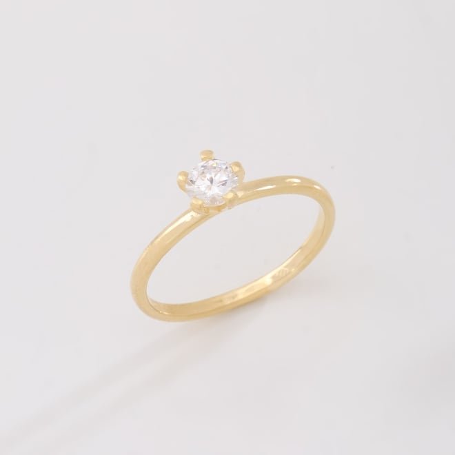 AS-0099 ANEL BANHADO A OURO 18K COM ZIRCÔNIA SOLITÁRIA REDONDA