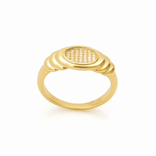 AX-00116 ANEL BANHADO A OURO 18K COM TOPO OVAL EM ZIRCÔNIAS
