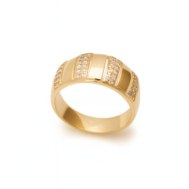 AX-00118 ANEL BANHADO A OURO 18K COM DESIGN ROBUSTO EM FAIXAS ALTERNADAS