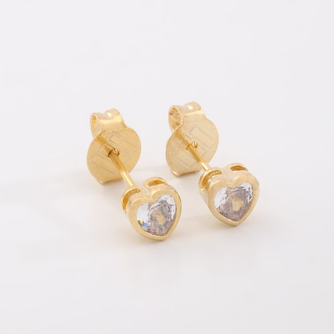 BF-00153 BRINCO BANHADO A OURO 18K COM PEDRA EM FORMATO DE CORAÇÃO LAPIDADA