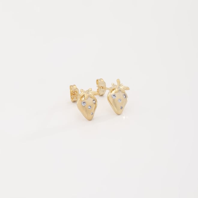 BI-00059 BRINCO INFANTIL BANHADO A OURO 18K EM FORMATO DE MORANGO