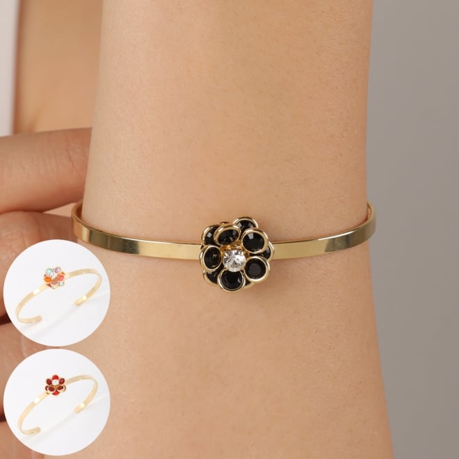 BL-00106 BRACELETE BANHADO A OURO 18K COM FLOR CENTRAL EM ZIRCÔNIAS