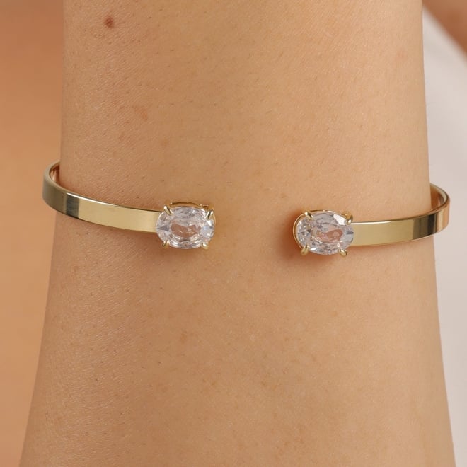 BL-00109 BRACELETE BANHADO A OURO 18K COM DESIGN ABERTO E ZIRCÔNIAS NAS EXTREMIDADES