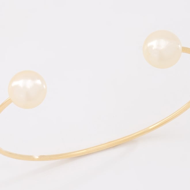 BL-00117 BRACELETE BANHADO A OURO 18K COM P&Eacute;ROLAS NAS EXTREMIDADES E DESIGN MINIMALISTA