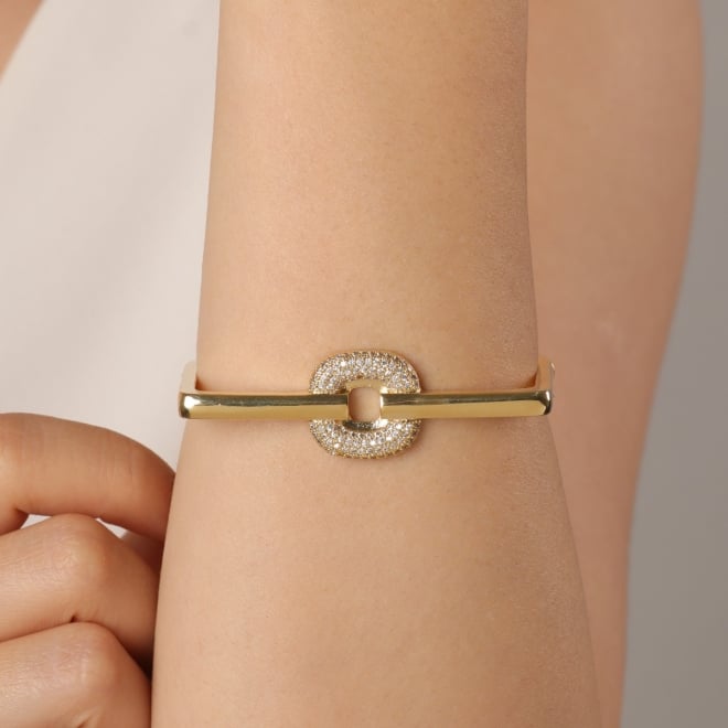 BLX-00044 BRACELETE BANHADO A OURO 18K ESTRUTURADO E DETALHE CENTRAL CRAVEJADO