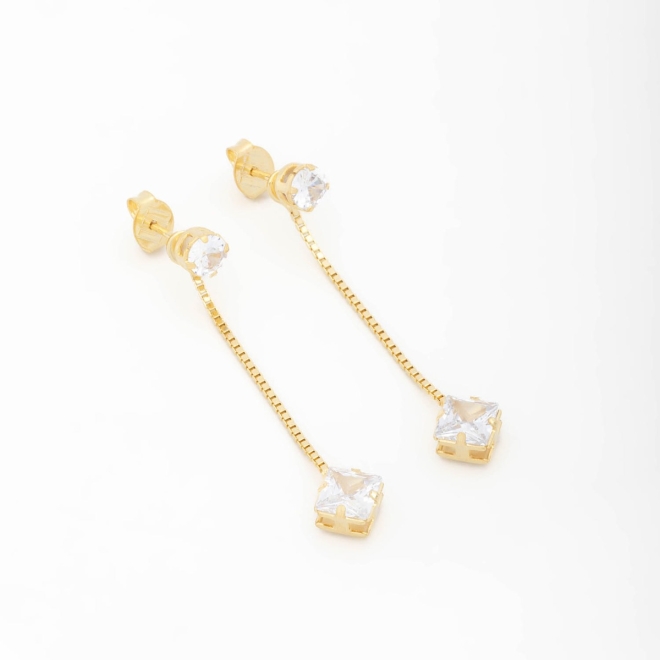 BR-00051 BRINCO LONGO BANHADO A OURO 18K COM ZIRCÔNIAS CRISTAL E DESIGN ELEGANTE DE CORRENTE FINA