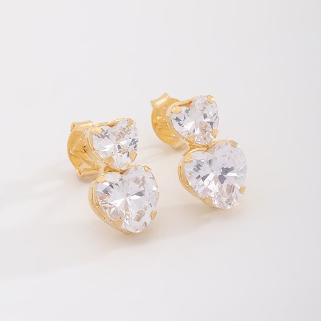 BR-00071 BRINCO BANHADO A OURO 18K DUPLO DE CORAÇÃO EM ZIRCÔNIA