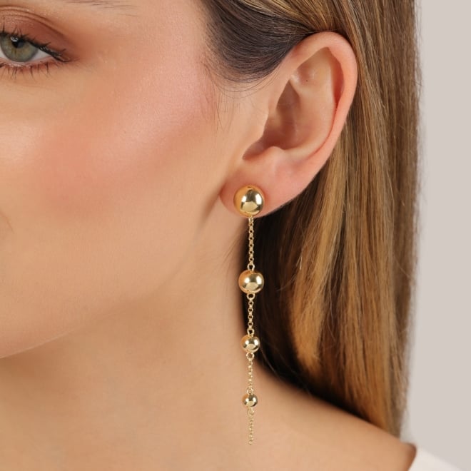 BR-00106 -BRINCO BANHADO A OURO 18K COM DESIGN LONGO E ESFERAS POLIDAS INTERCALADAS