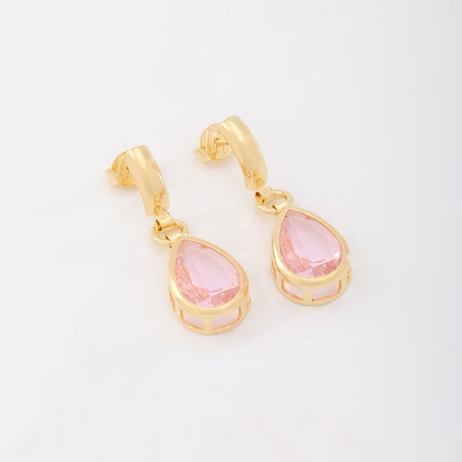 BR-00152 BRINCO BANHADO A OURO 18K COM PEDRA EM FORMATO DE GOTA FACETADA