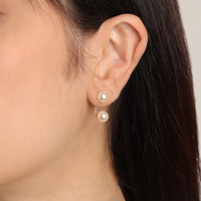 BR-00308 BRINCO BANHADO A OURO 18K COM DESIGN DUPLA PÉROLA