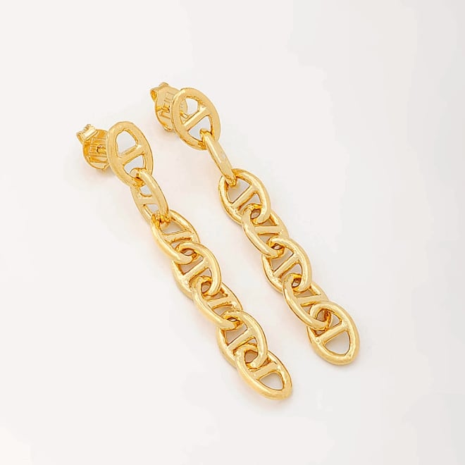 BR-00330 BRINCO BANHADO A OURO 18K COM DESIGN EM ELOS ALONGADOS E VAZADOS