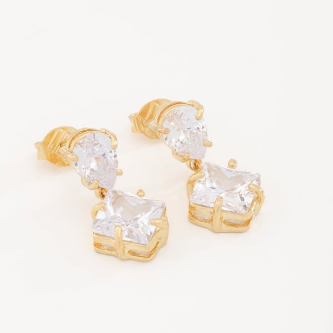BR-00491 BRINCO COM ZIRCÔNIAS LAPIDADAS EM FORMATO DE GOTA E QUADRADO