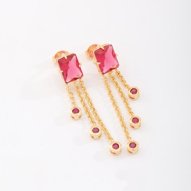 BR-00504 BRINCO BANHADO A OURO 18K COM PEDRA RETANGULAR E CORRENTES