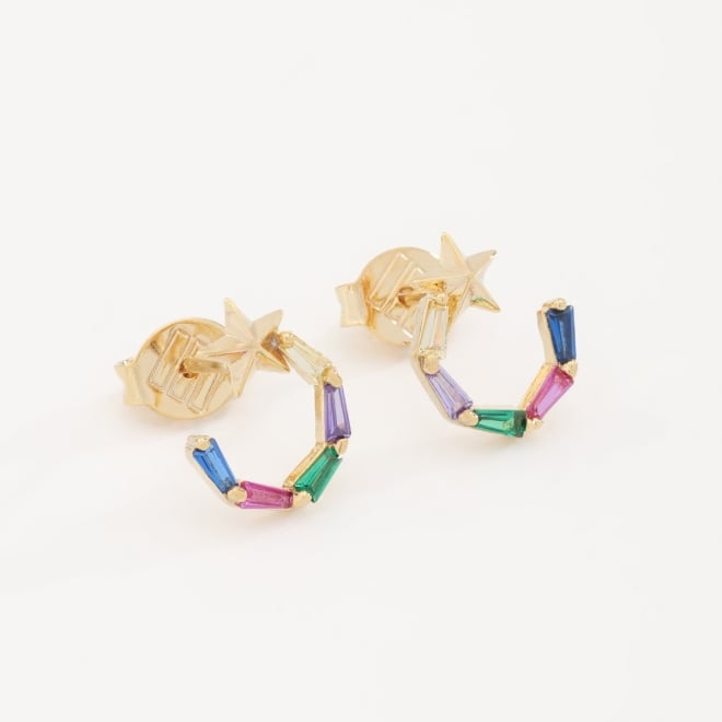 BR-00525 BRINCO BANHADO A OURO 18K COM DESIGN EM ESTRELA E ZIRCÔNIAS BAGUETE