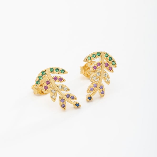 BR-00588 BRINCO EAR CUFF FOLHA COM ZIRCÔNIAS COLORIDAS