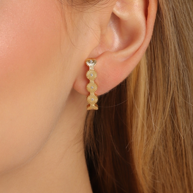 BR-00622 BRINCO EAR HOOK FLORES COM ZIRCÔNIAS