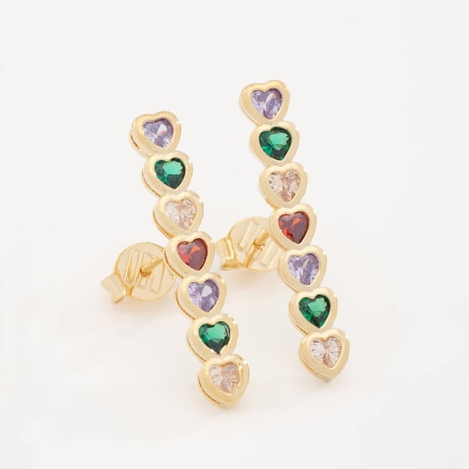 BR-00643 BRINCO EAR HOOK COM ZIRCÔNIAS DE CORAÇÃO
