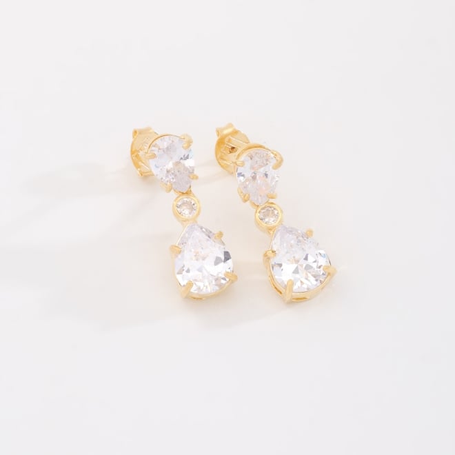 BR-00781 BRINCO BANHADO A OURO 18K COM PEDRAS EM FORMATO DE GOTA