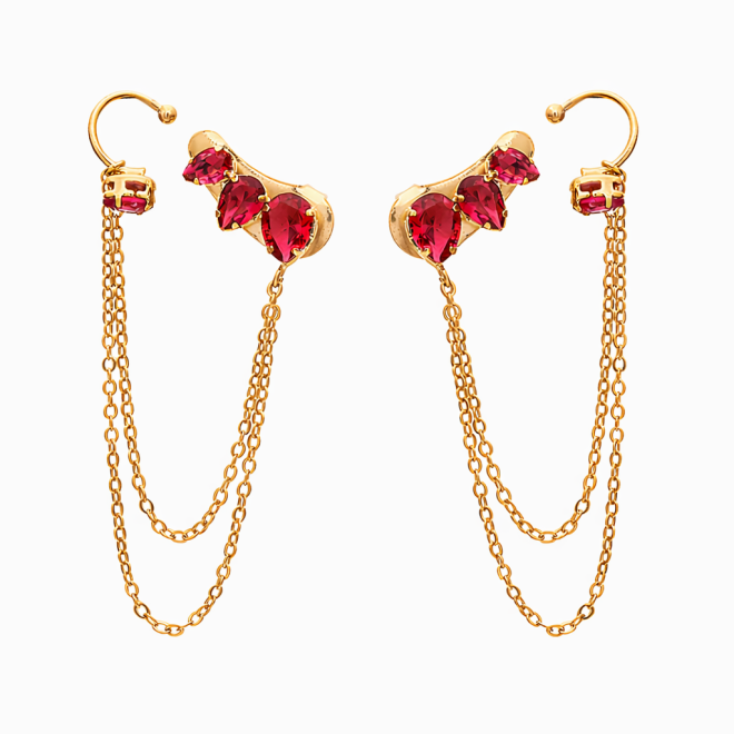 BR-00782 BRINCO BANHADO A OURO 18K MODELO 2 EM 1 EAR CUFF COM CORRENTE E PIERCING FAKE