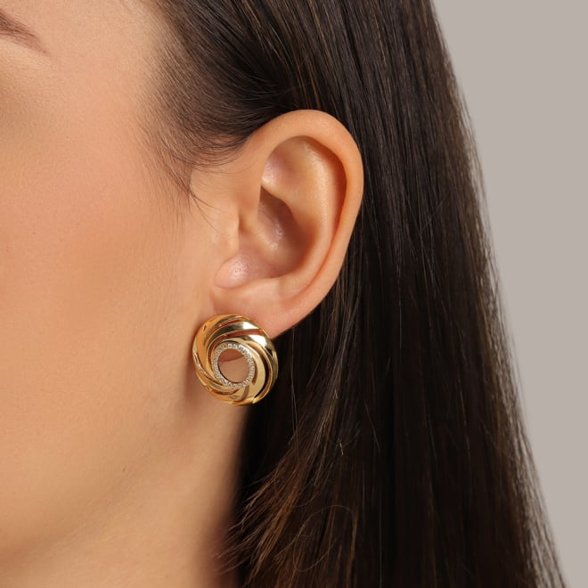 BR-00807 BRINCO BANHADO A OURO 18K COM DESIGN CIRCULAR EM CAMADAS