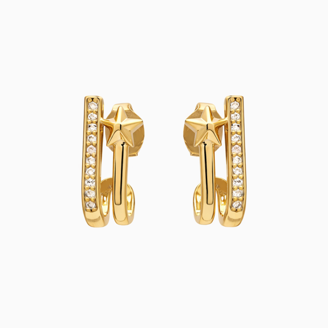 BR-01064 BRINCO BANHADO A OURO 18K MODELO EAR HOOK COM DETALHES EM ZIRCÔNIAS