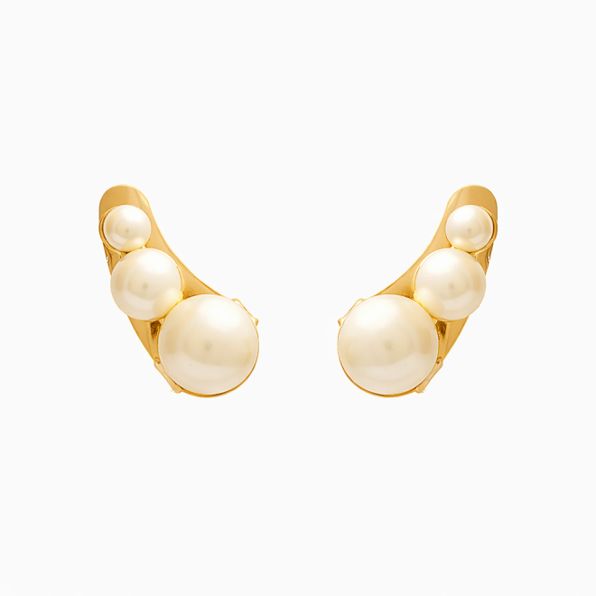 BR-01102 BRINCO BANHADO A OURO 18K MODELO EAR CUFF COM DETALHES EM PÉROLAS