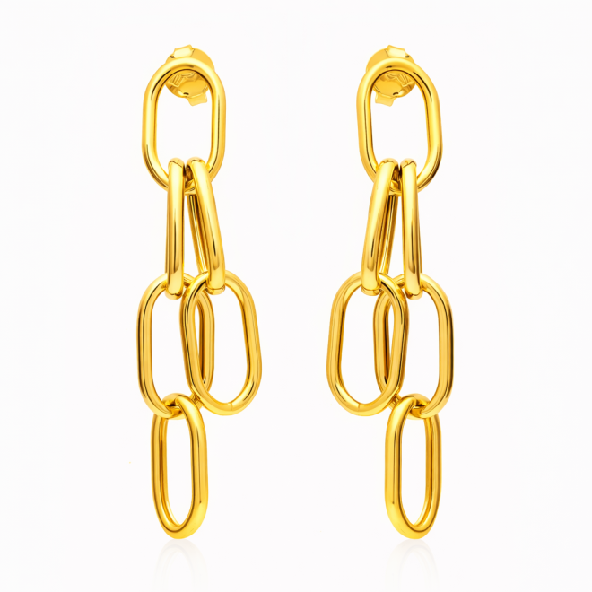 BR-01104 BRINCO BANHADO A OURO 18K COM DESIGN DE ELOS ENTRELAÇADOS E ACABAMENTO POLIDO