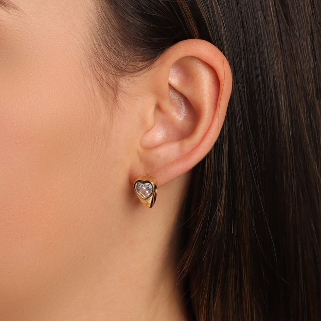 BR-01149 BRINCO EAR HOOK COM ZIRCÔNIA CORAÇÃO 